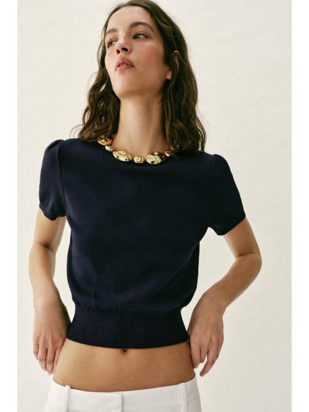 ZARA BEADED NECK KNIT TOP